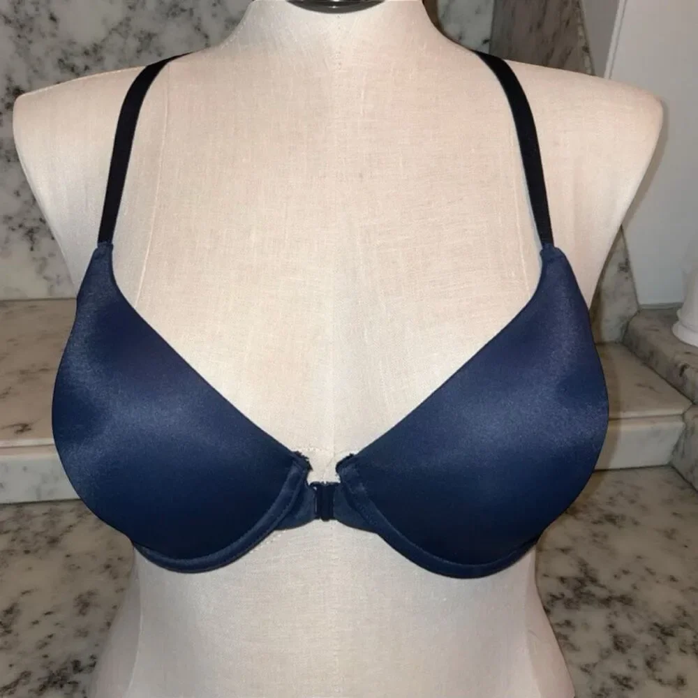 Blue Full Figure Ellen Tracy Racerback Front Close Bra Size 38C